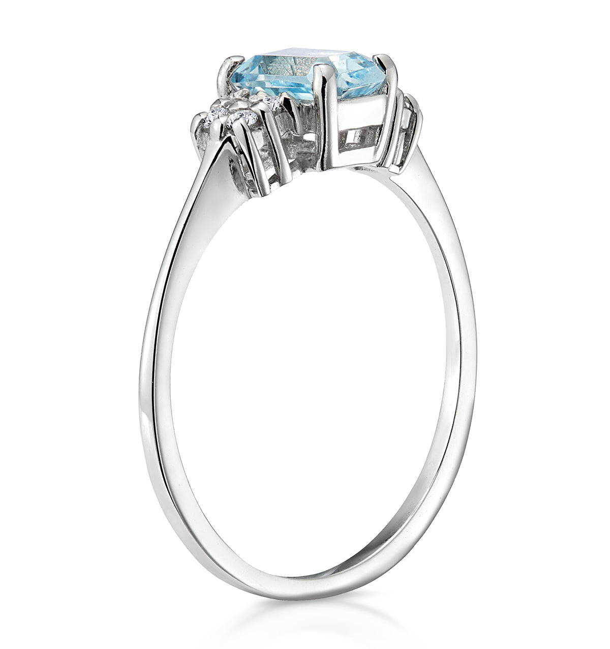 Blue Topaz 6 x 4mm And Diamond Ring 9K White Gold